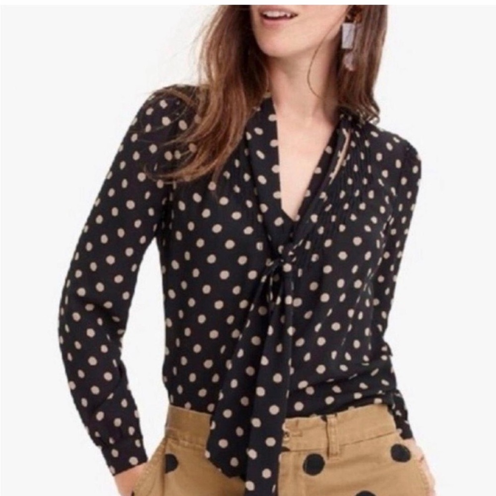 J Crew Polka Dot Neck Tie Blouse 0P